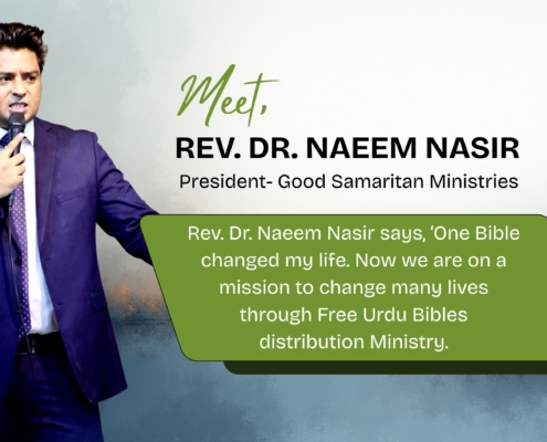 Pakistani pastor Rev. Dr. Naeem Nasir, Founder of Good Samaritan Ministries, distributing Free Urdu Bibles in Pakistan
